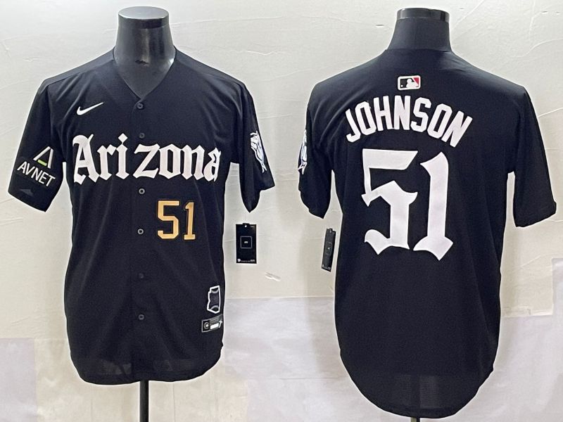 Men 2025 Arizona Diamondback #51 Johnson Black Five generations Joint Name Nike MLB Jersey style 10